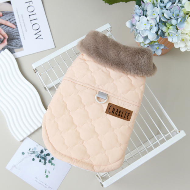 Personalized Leather Patch Pets Warm Jacket | BKPet93