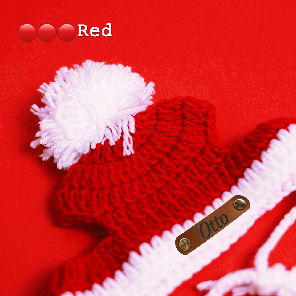 Personalized Leather Patch Crochet Christmas Pet Hat | MCGift86