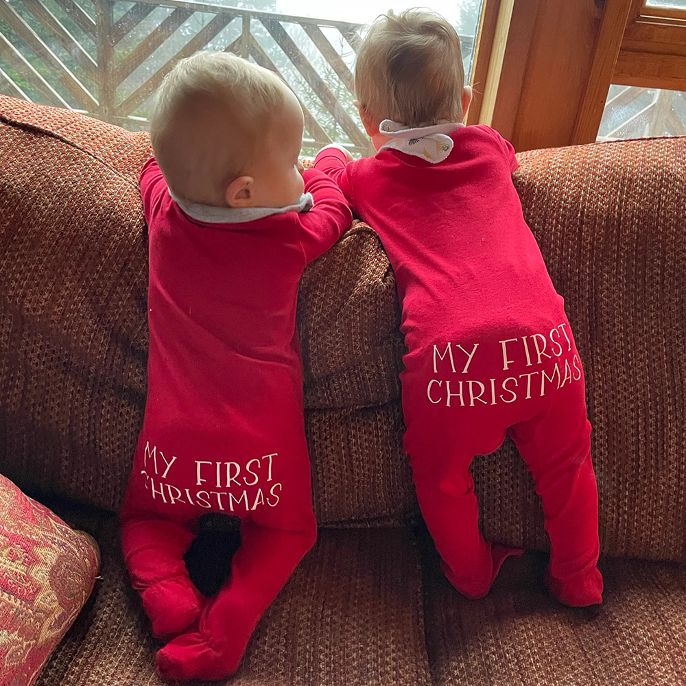 Personalized Baby First Christmas Cozy Soft Long Sleeve Romper | MNBaby05
