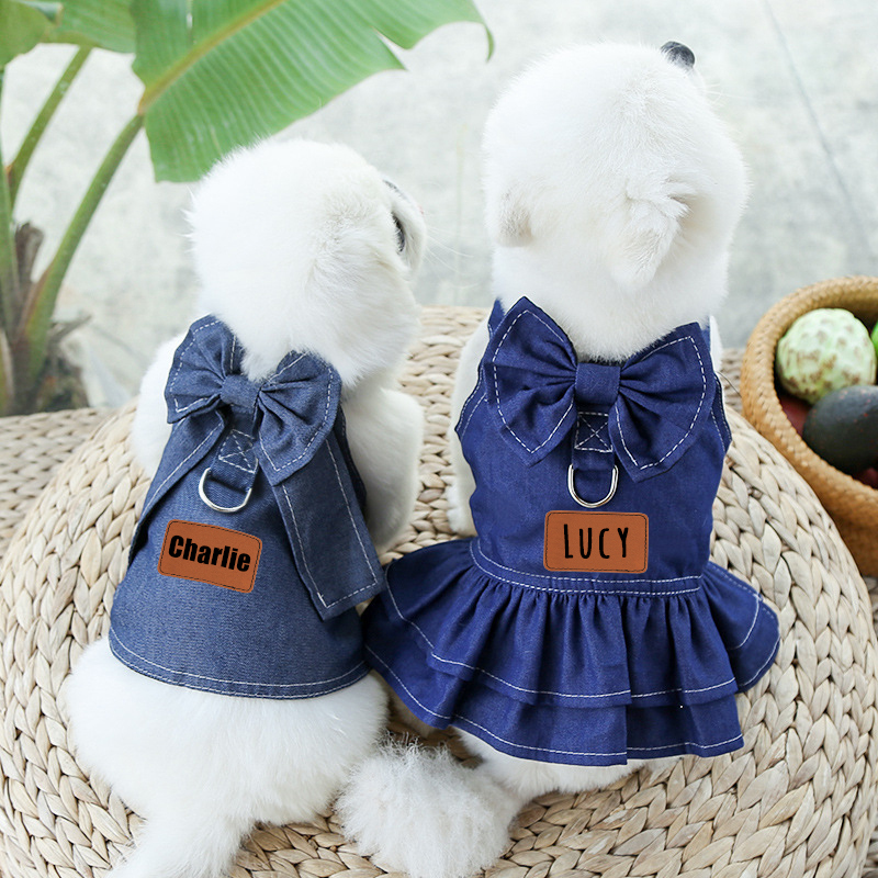Personalized Leather Patch Pets Denim Skirt | BKPet135