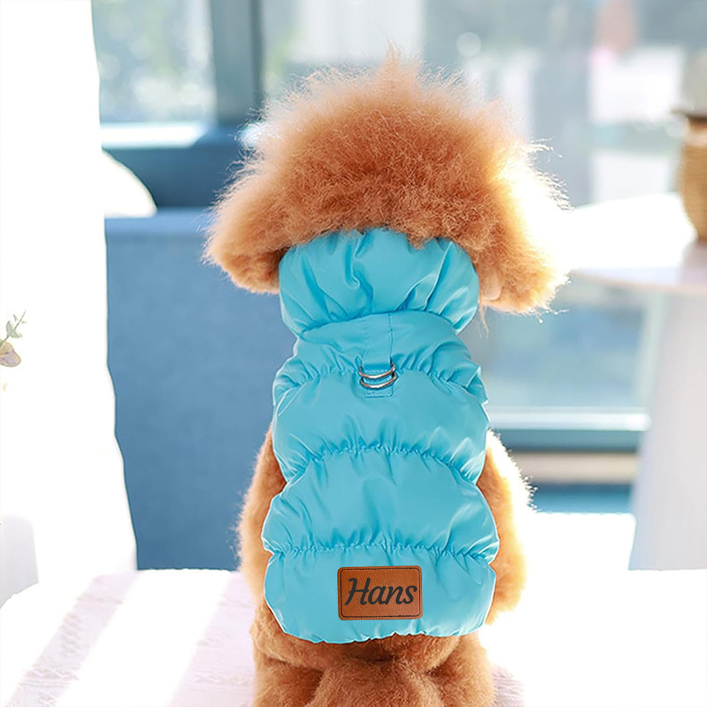 Personalized Leather Patch Pets Warm Puffer Jacket | BKPet140