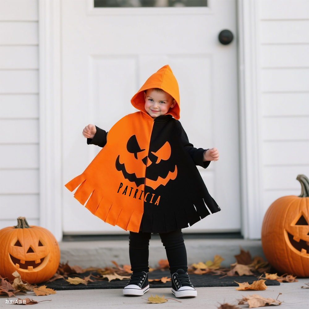Personalized Kid Pumpkin Halloween Hooded Cloak | MNHalloween05