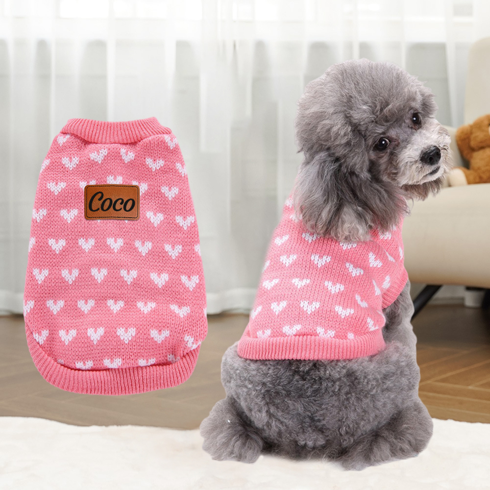 Personalized Leather Patch Pets Love Heart Sweater | BKPet201