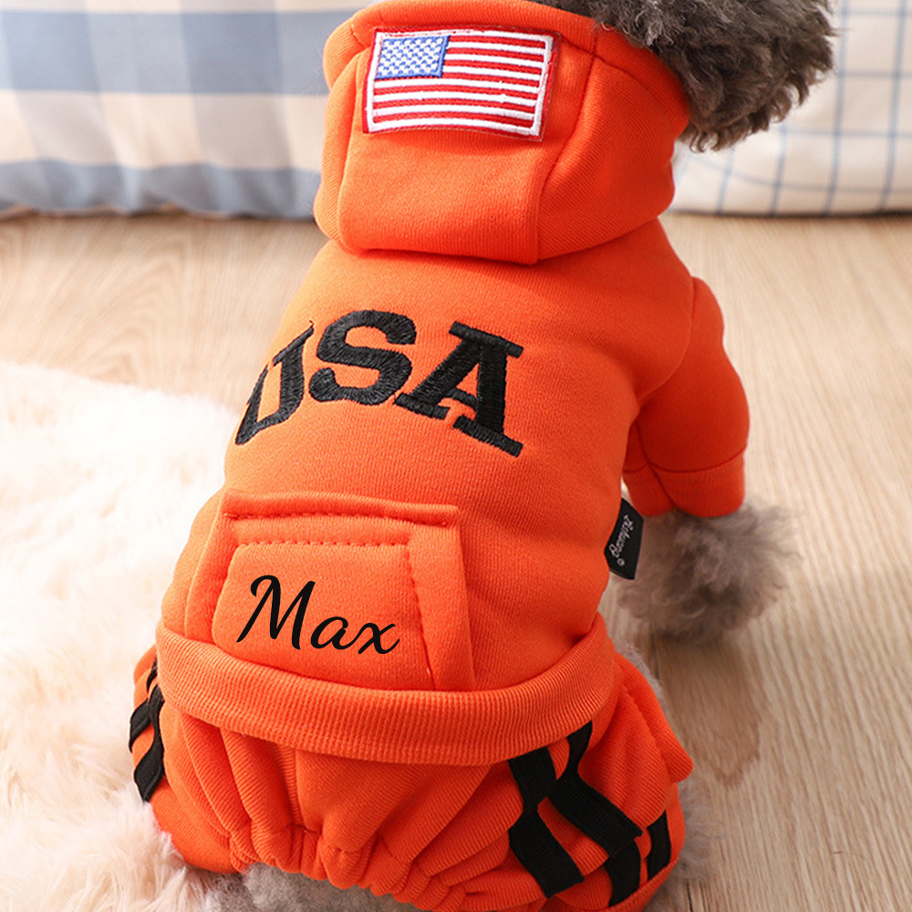 Personalized Leather Patch Pet Warm Puffer Hoodie with Pants | BKPet230