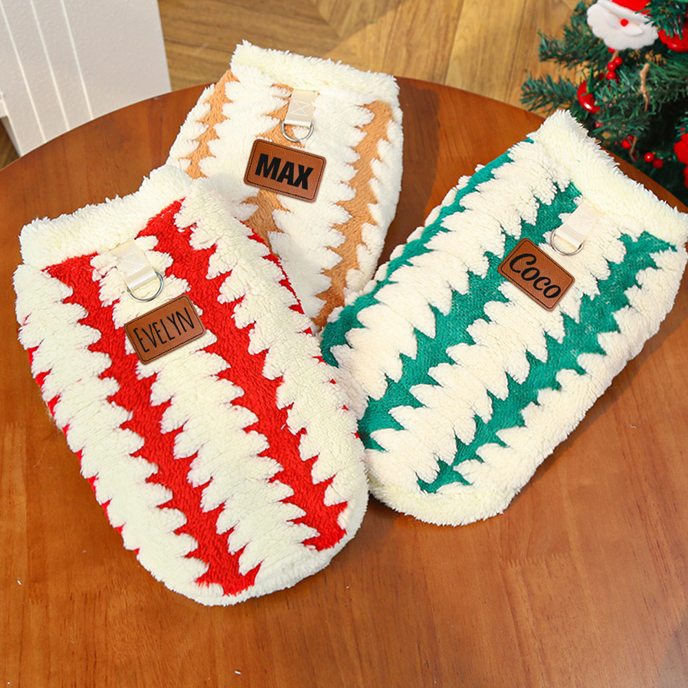 Personalized Leather Patch Warm Coral Fleece Dog Winter Coat | BKPet242