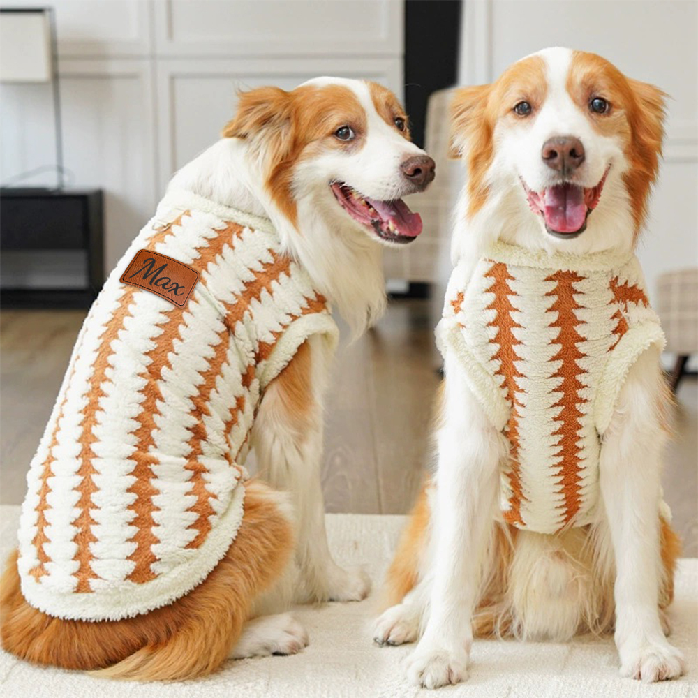 Personalized Leather Patch Warm Coral Fleece Dog Winter Coat | BKPet242