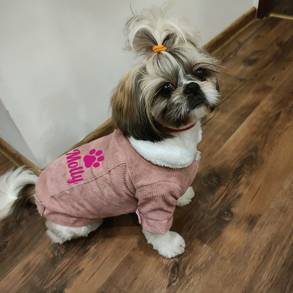 Personalized Pet Winter Warm Corduroy Sherpa Jacket | BKPet290