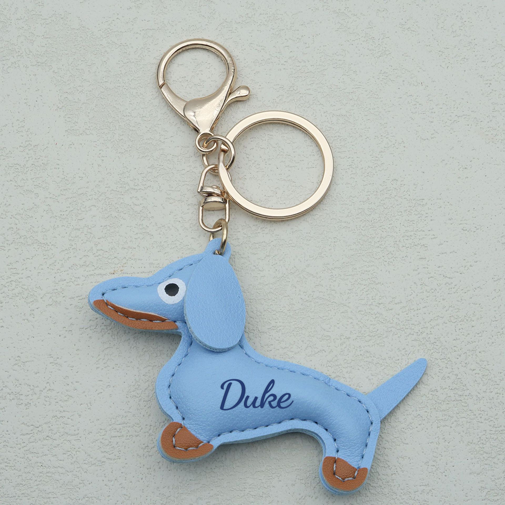 Personalized Lovely Leather Dachshund Keychain | CWGift09