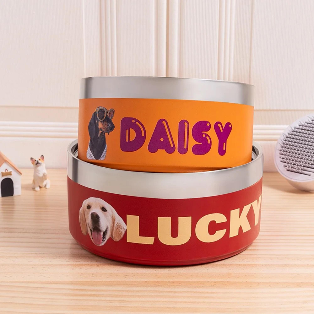 Personalized Stainless Steel Funny Pet Face with Name Food Bowl | BKPet306