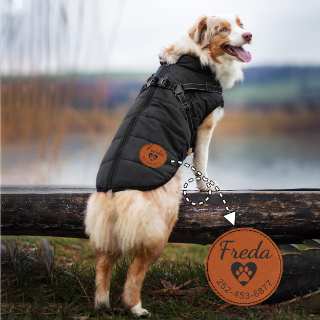Personalized Round Leather Patch Pets Puffer Jacket | BKPet245