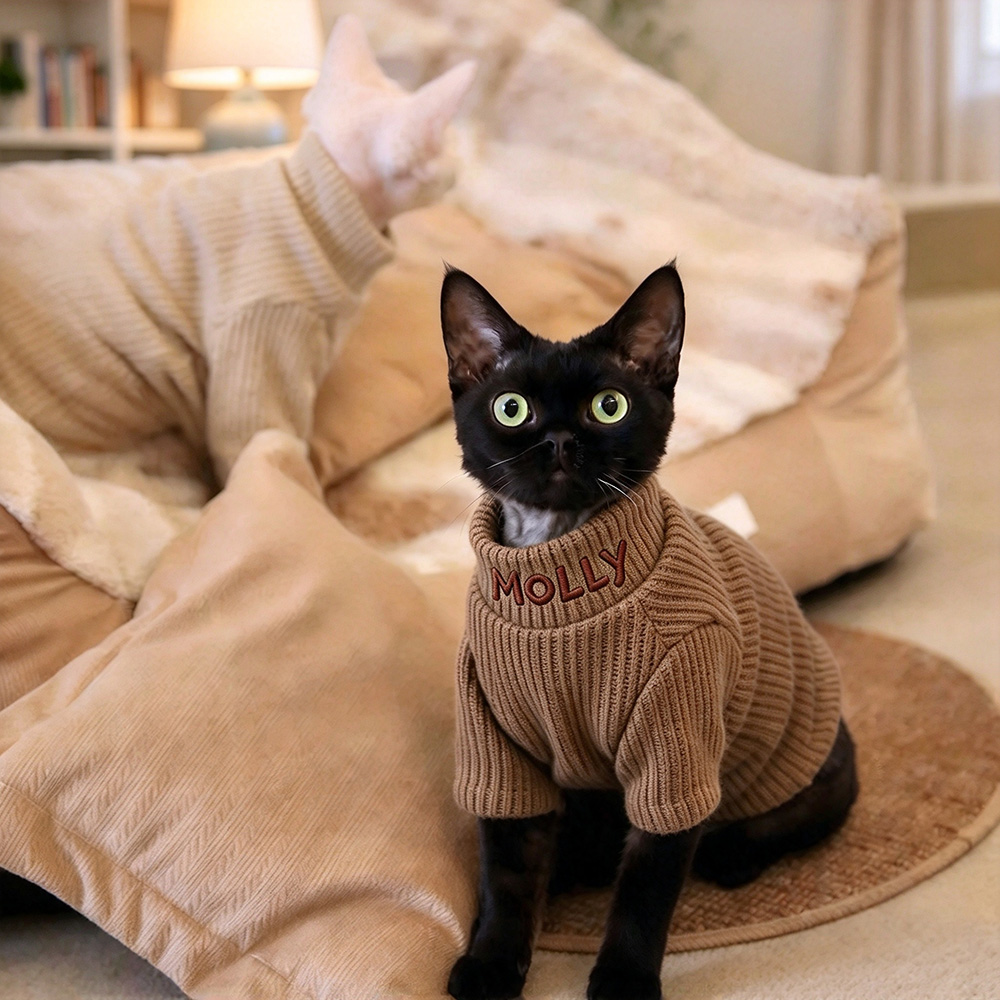 Personalized Embroidered Pets Warm Sweater & Sherpa Vest Set | MNCloth298