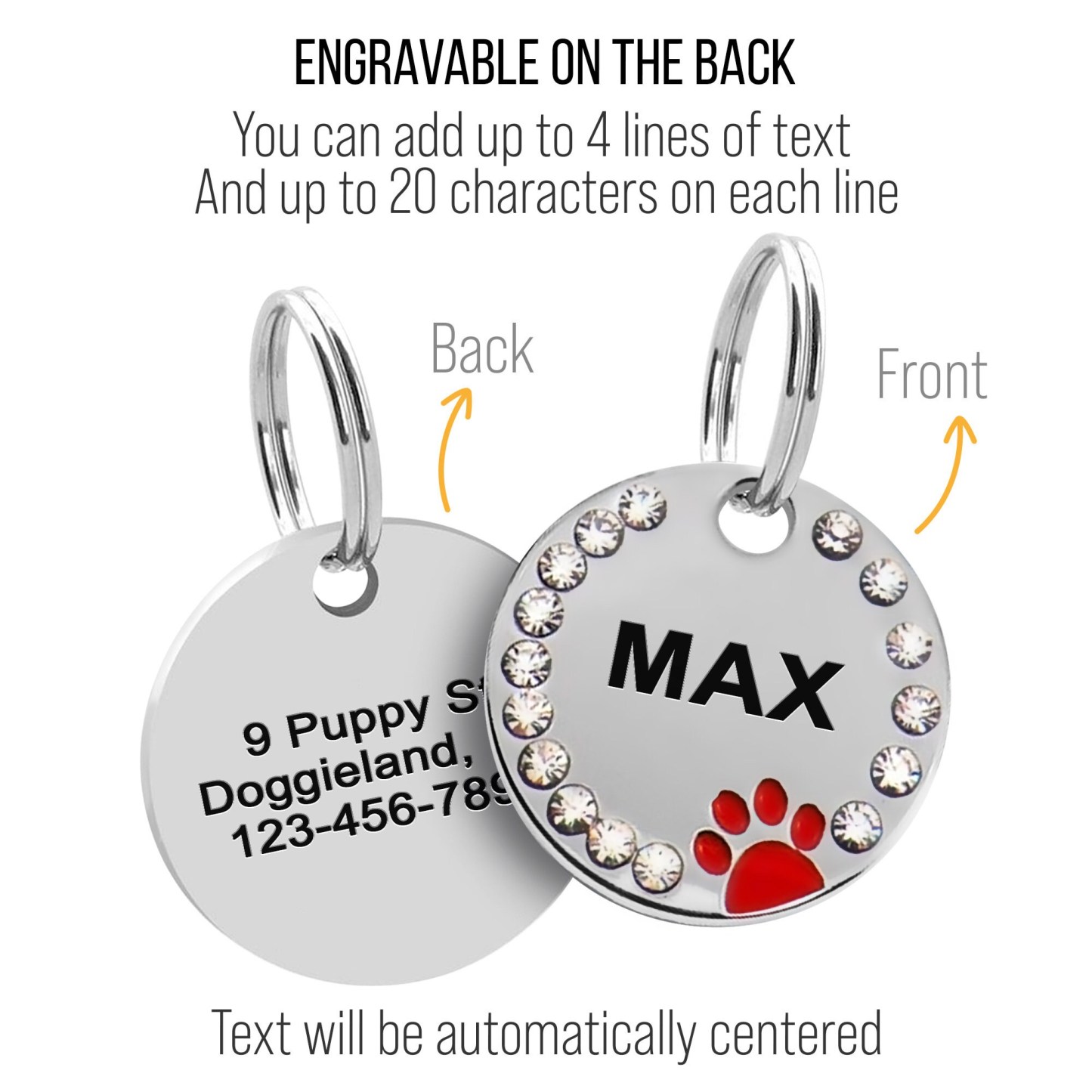Personalized Sparkling Paw Double Sided Pet ID Tag | BKPet63
