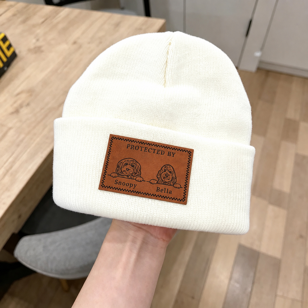 Personalized Leather Patch Protected By Dog Hat Beanies | MNBaby18