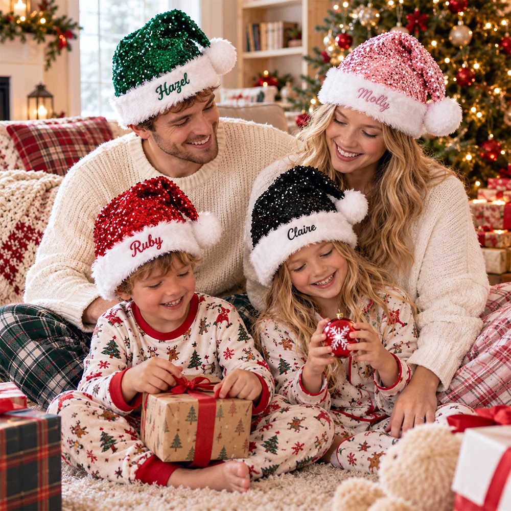 Personalized Embroidery Christmas Colorful Sequin Santa Hat | MNGift44