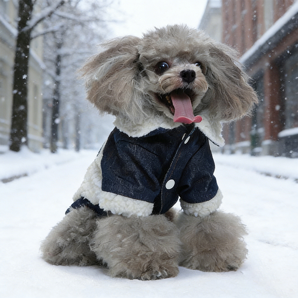Personalized Pet Winter Warm Sherpa Denim Jacket | BKPet344