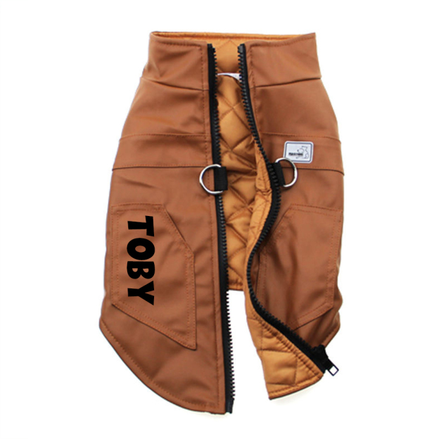 Personalized Pet Winter Warm Windproof Leather Jacket | BKPet361