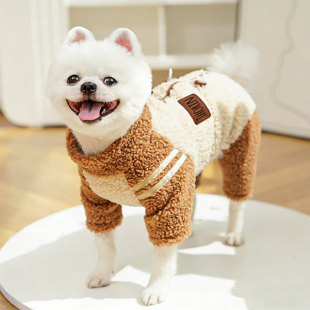 Personalized Leather Patch Pets Sherpa Warm Coat | BKPet389