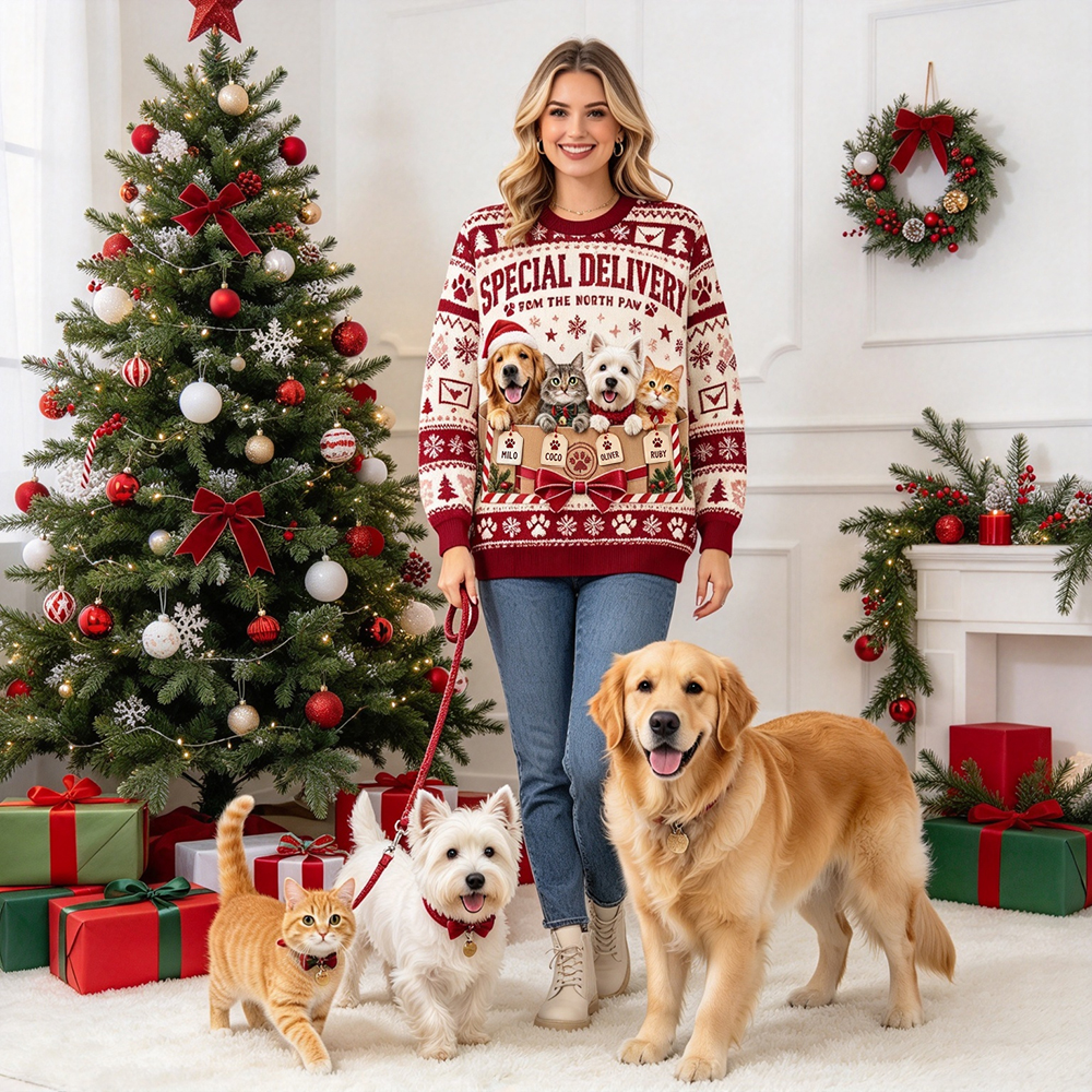 Personalized Christmas Fun Pet Photo Family Sweater | MCCL04