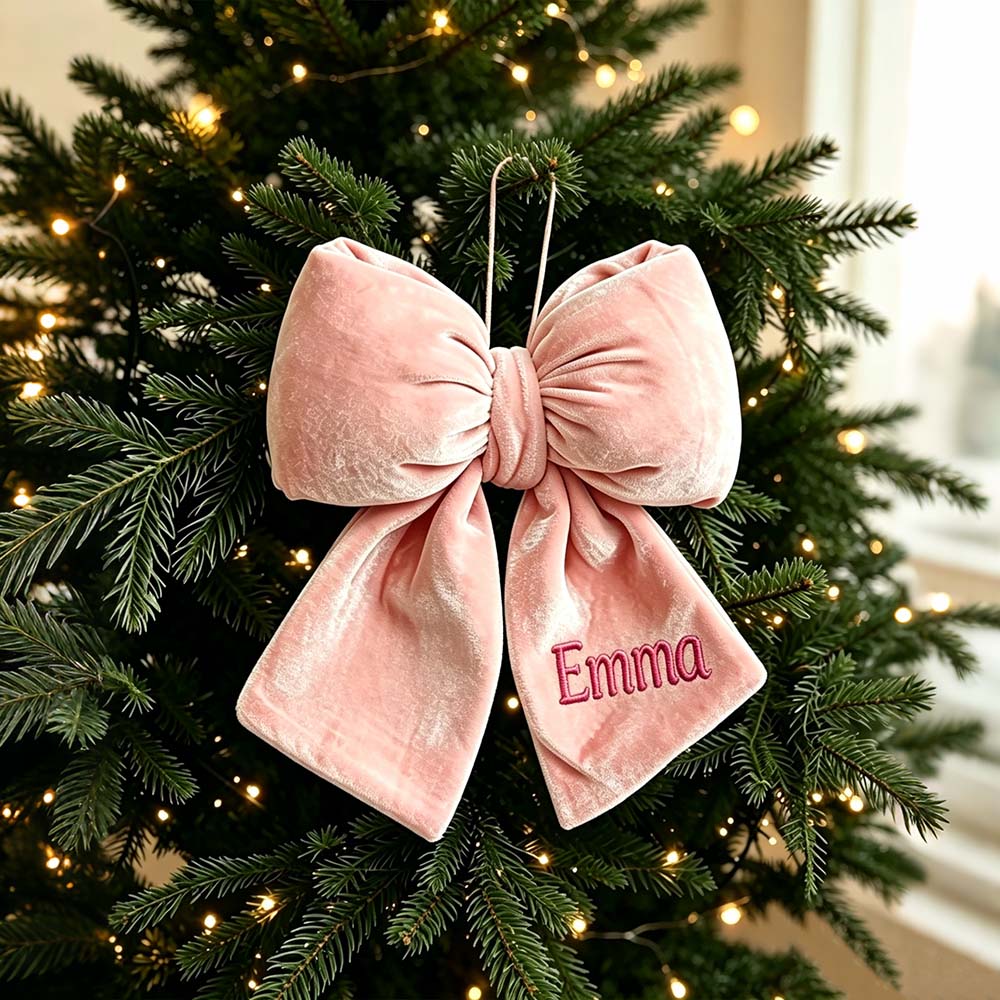 Personalized Velvet Christmas Bow Ornament Without Furry Trim | MCGift383