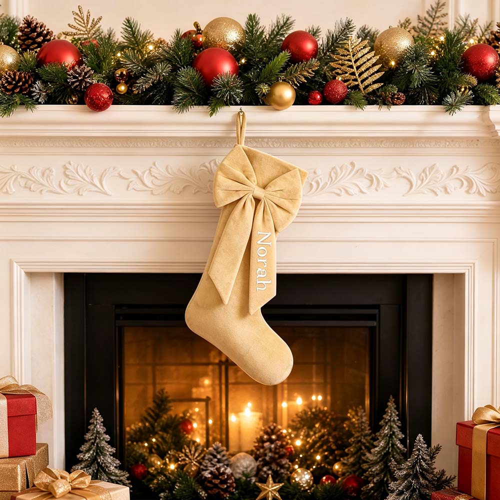 Personalized Velvet Christmas Stocking with Bow | MNGift41