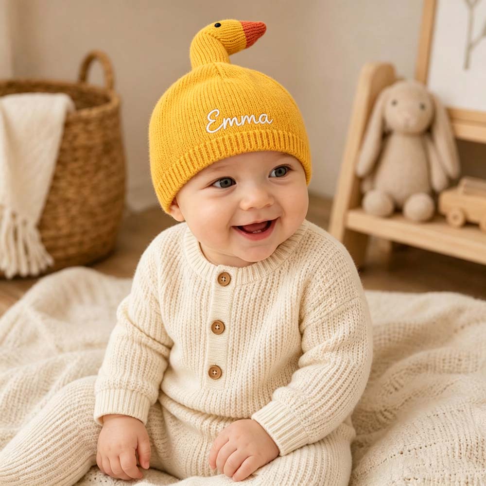 Personalized Embroidered Double-Layer Thickened Warm Goose Baby Hat | MNBaby14