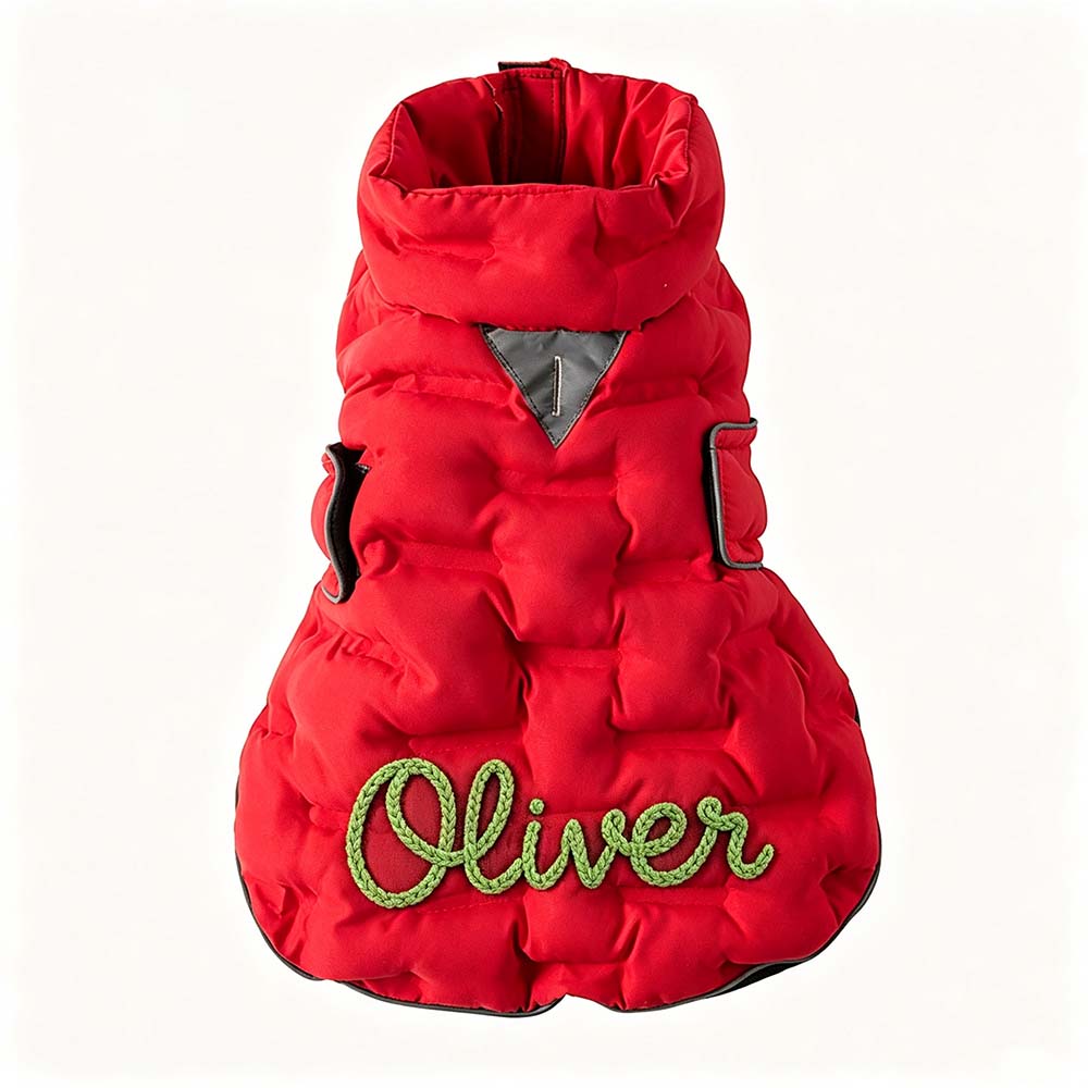 Personalized Hand Embroidered Dog Winter Warm Puffer Vest | BKPet589