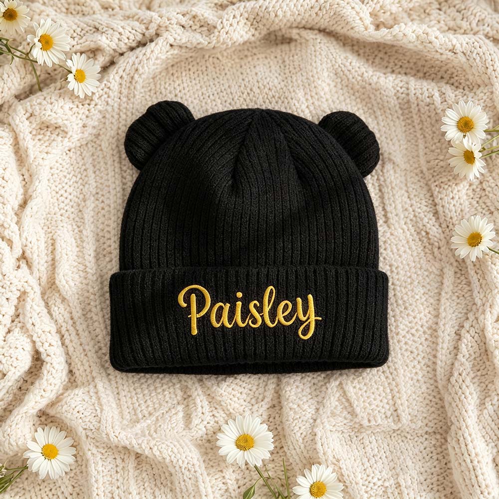 Personalized Embroidered Kids Bear Ear Knit Hat | HSKid96