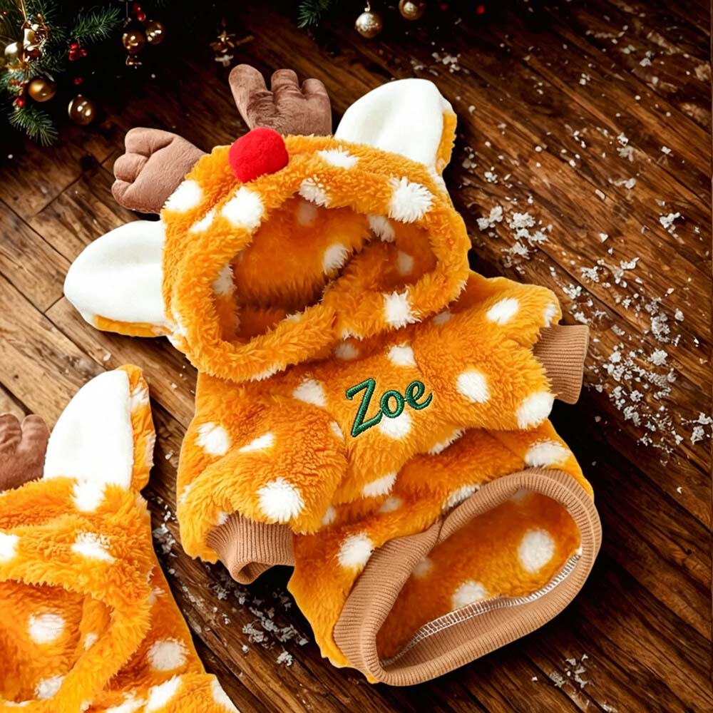 Personalized Embroidered Pets Christmas Reindeer Plush Fleece Outfit | MCGift415