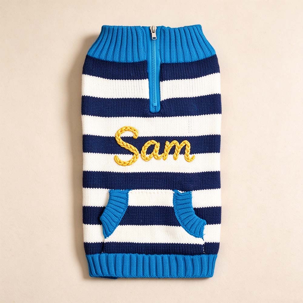 Personalized Hand Embroidery Pets Stripe Sweater | BKPet623