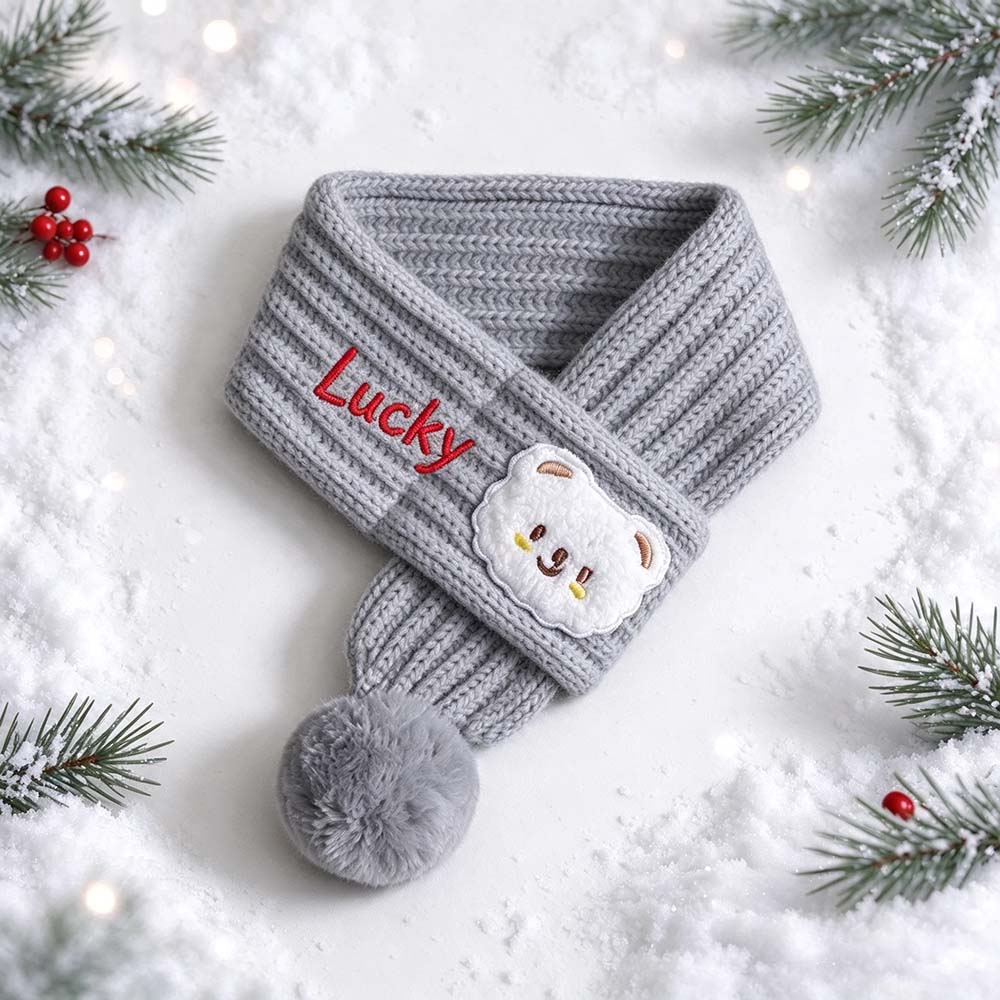 Personalized Embroidered Christmas Cute Knit Pet Scarf | MCGift436