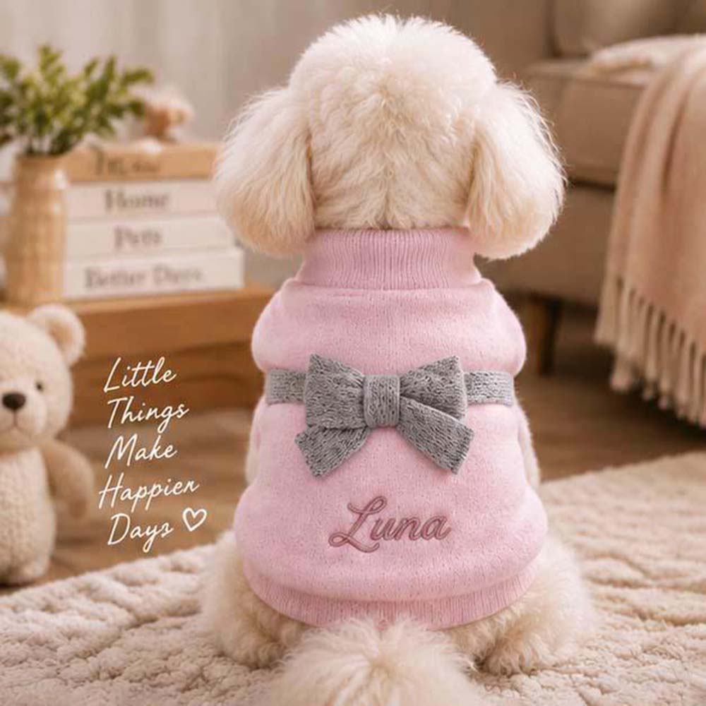 Personalized Embroidered Pets Cute Bow Knit Sweater | BKPet637