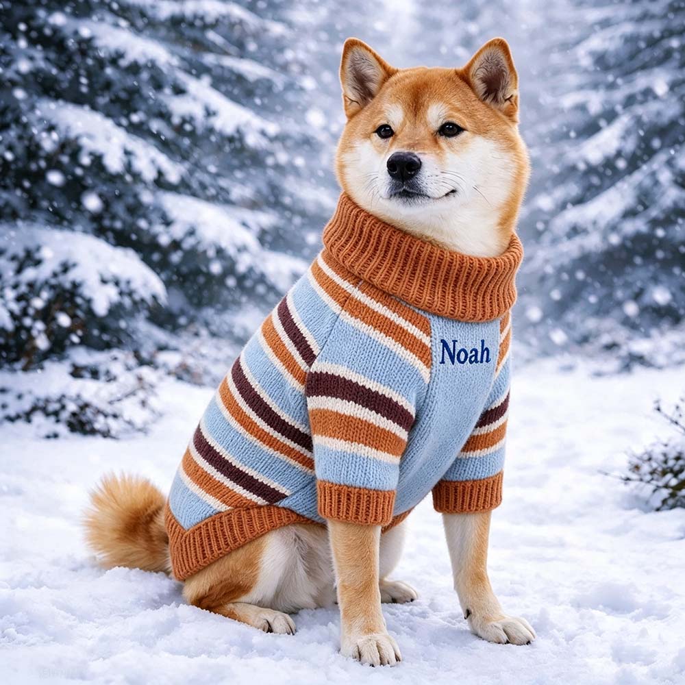 Personalized Embroidered Pet Striped Color-Blocked Sweater | BKPet621