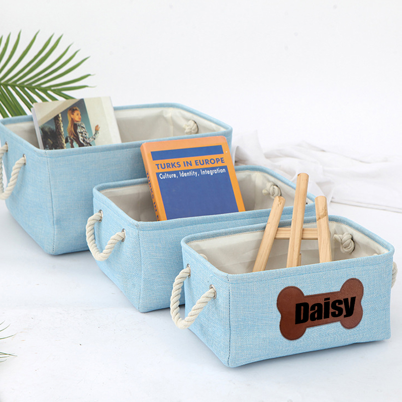 Personalized Leather Patch Pet Fabric Toy Basket | BKPet53