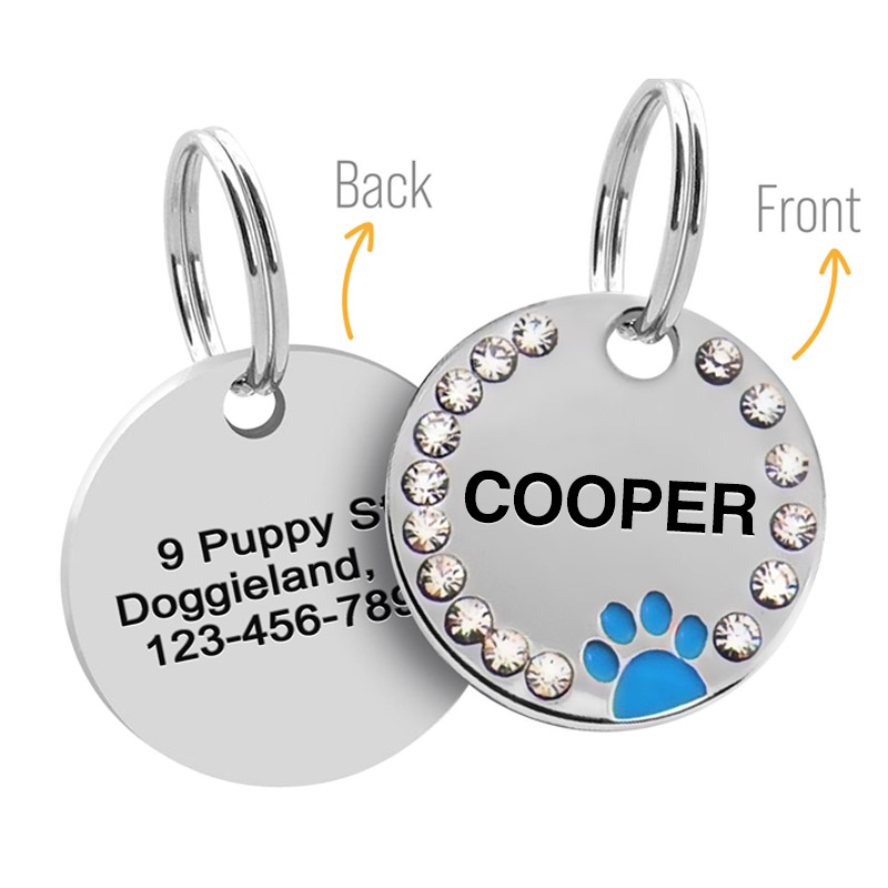 Personalized Sparkling Paw Double Sided Pet ID Tag | BKPet63
