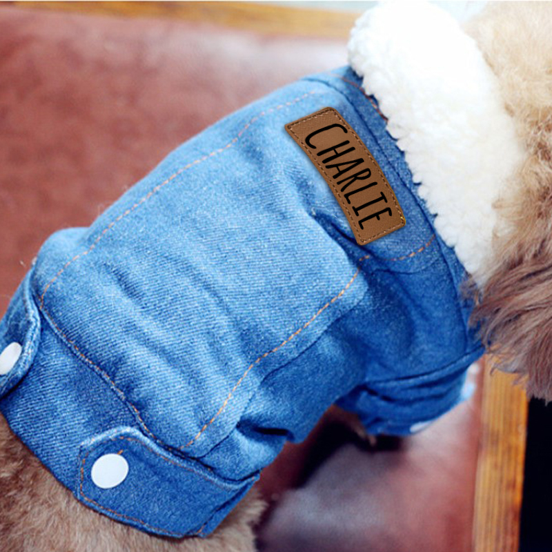 Personalized Leather Patch Pets Warm Denim Jacket | BKPet69