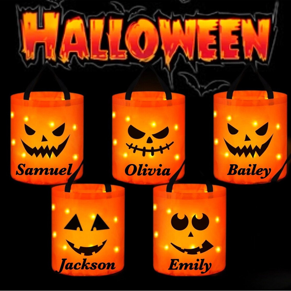 Personalized Halloween LED Light Pumpkin Bucket | MNHalloween07