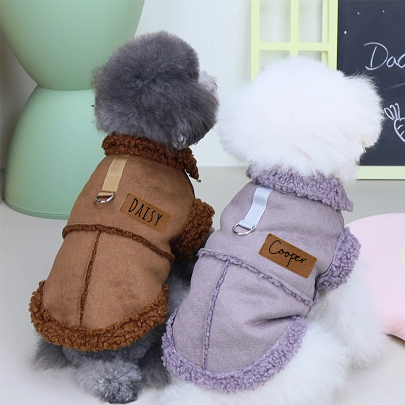 Personalized Leather Patch Pets Warm Jacket | BKPet92