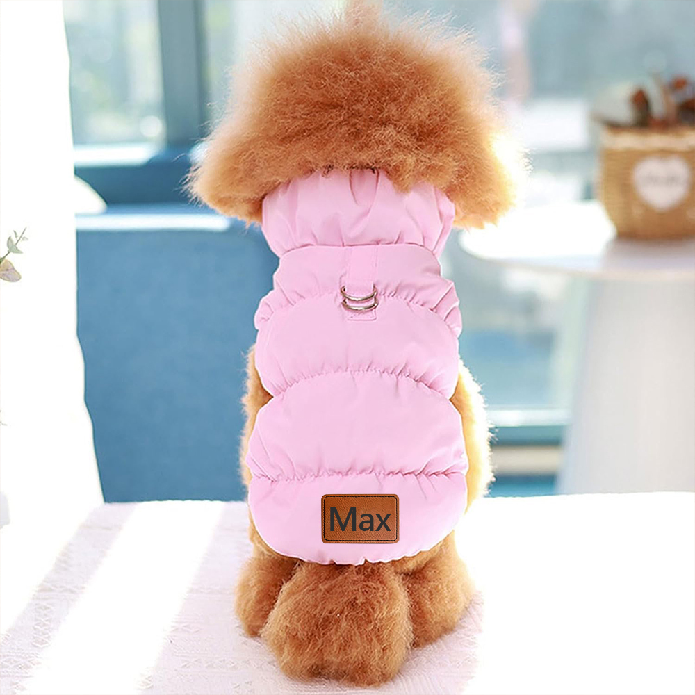 Personalized Leather Patch Pets Warm Puffer Jacket | BKPet140