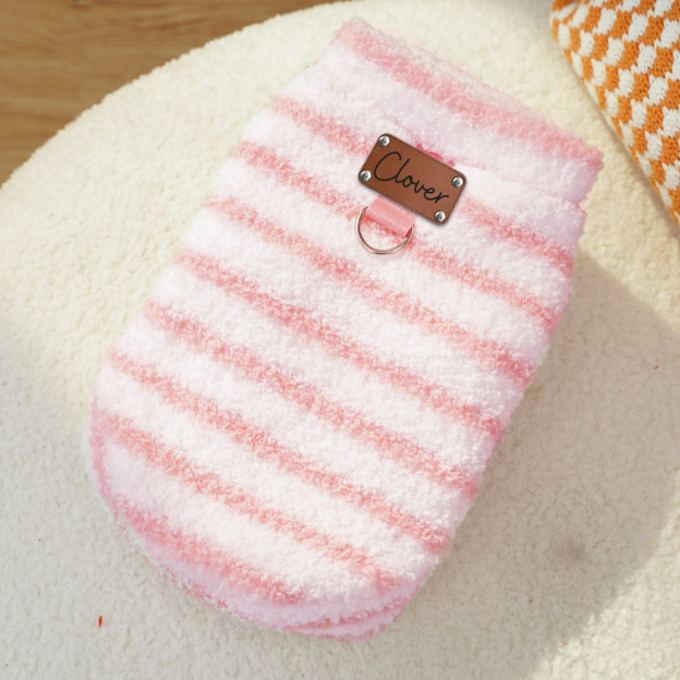Personalized Leather Patch Stripes Pet Soft Plush Vest | BKPet217