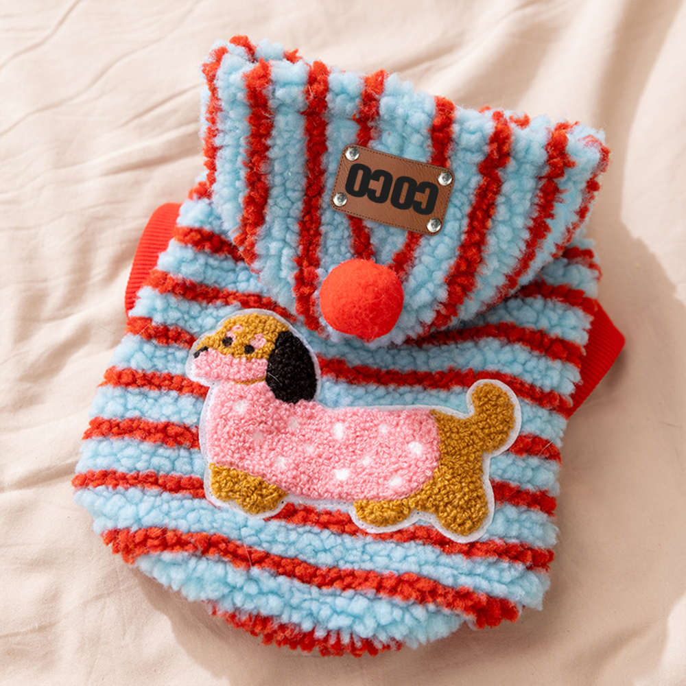 Personalized Pet Leather Patch Sherpa Stripe Sweater | BKPet231