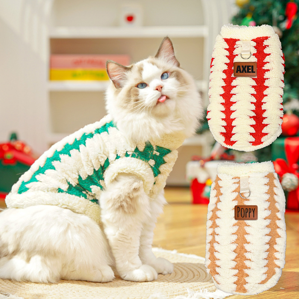 Personalized Leather Patch Warm Coral Fleece Dog Winter Coat | BKPet242