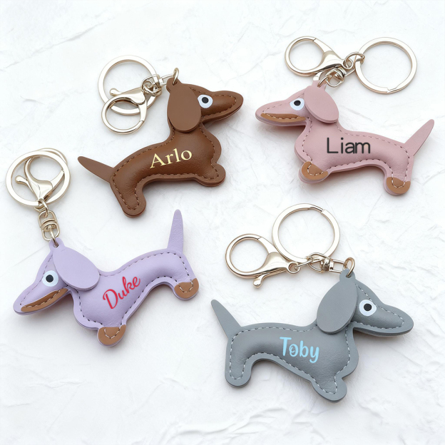 Personalized Lovely Leather Dachshund Keychain | CWGift09