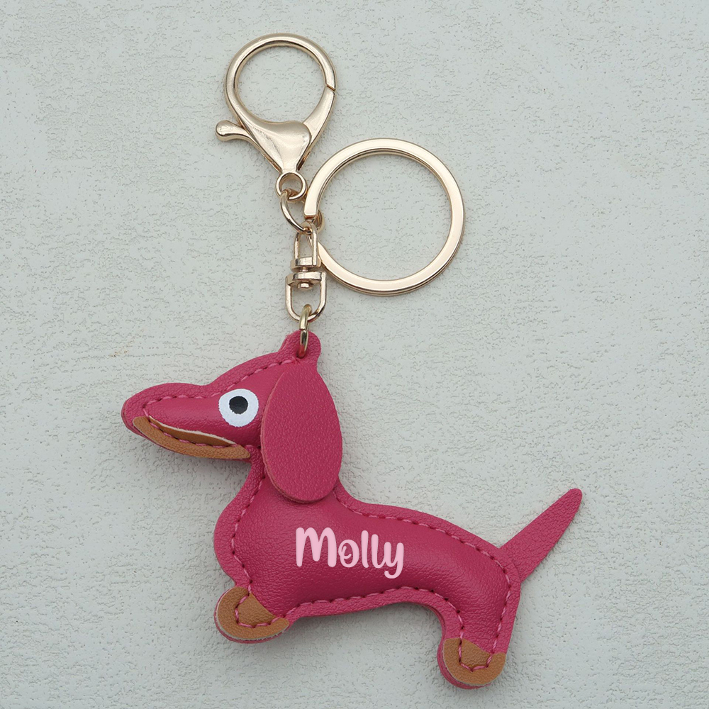 Personalized Lovely Leather Dachshund Keychain | CWGift09