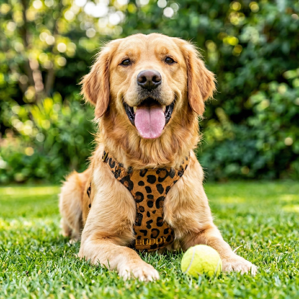 Personalized Embroidered Pet Leopard Print Harness Leash Set | MNAccs86