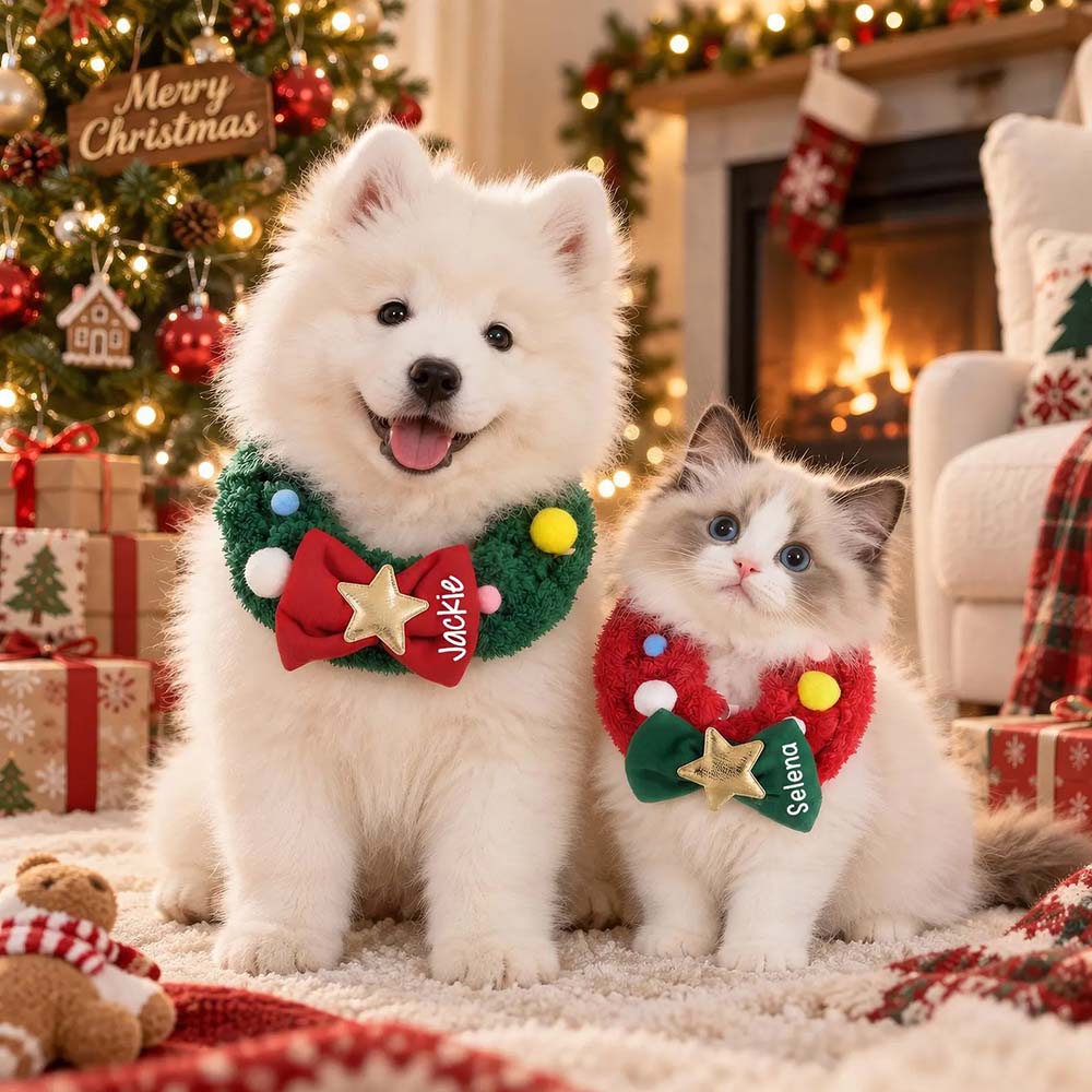 Personalized Christmas Wreath Dog Collar Scarf | MNAccs128
