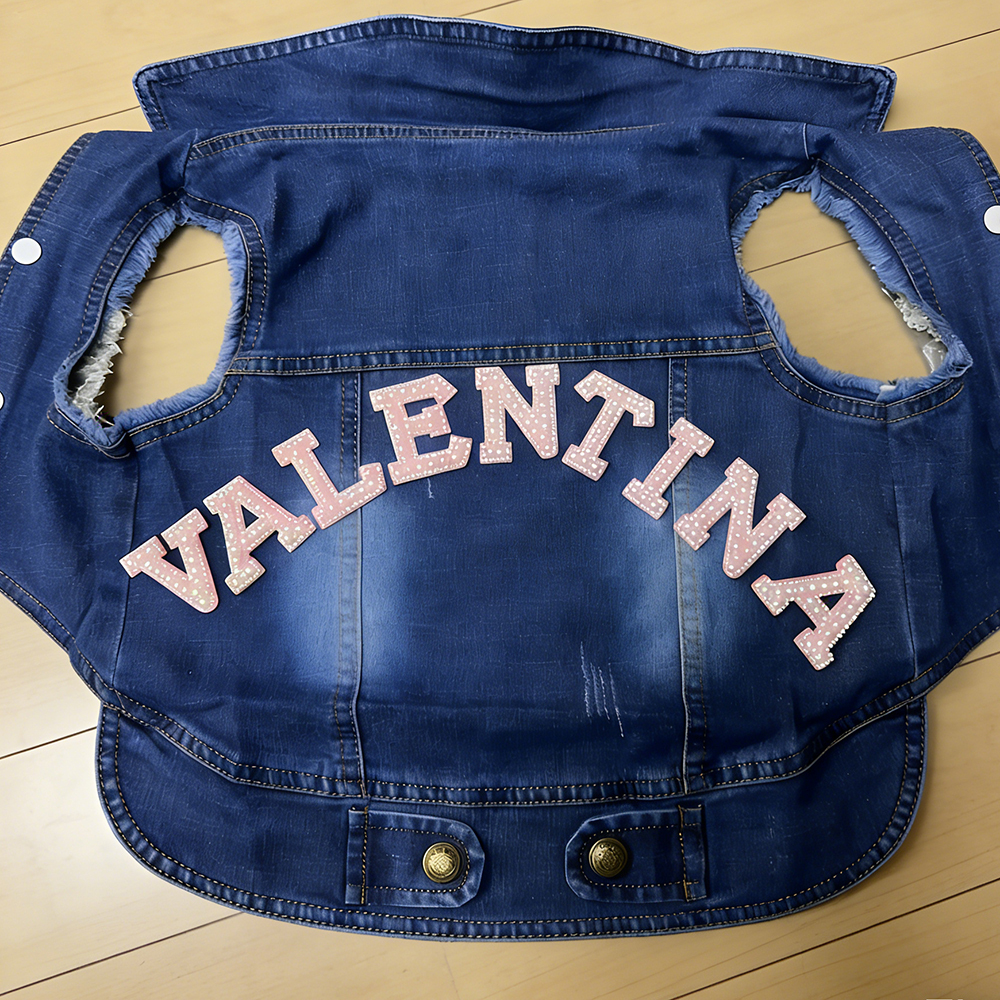 Personalized Handmade Pearl Patch Pets Denim Jacket | MNCloth61