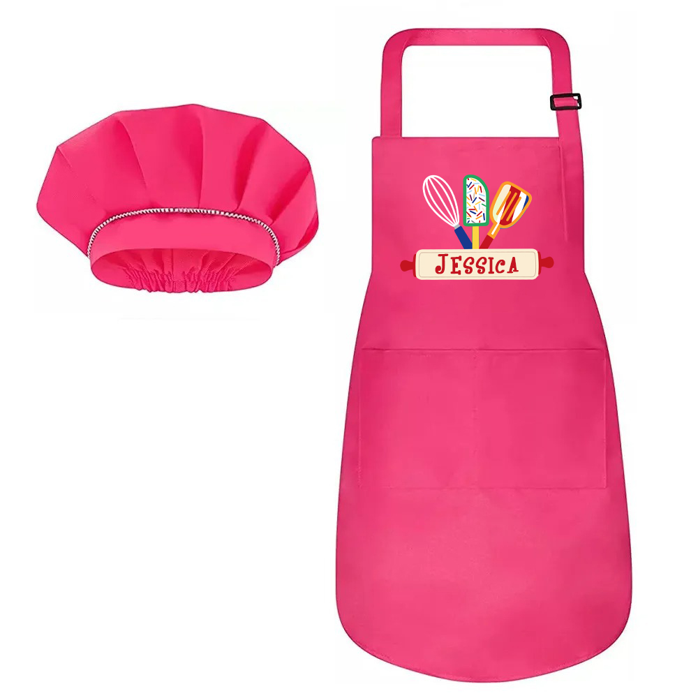 Personalized Embroidery Color Apron and Hat Set for Kid | MNKid12