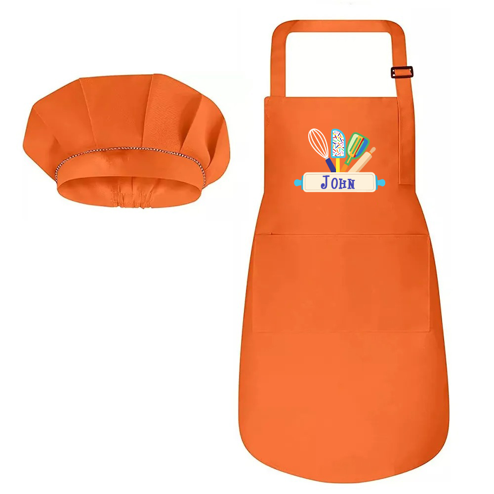 Personalized Embroidery Color Apron and Hat Set for Kid | MNKid12