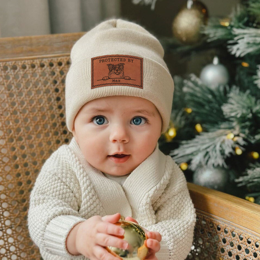 Personalized Leather Patch Protected By Dog Hat Beanies | MNBaby18
