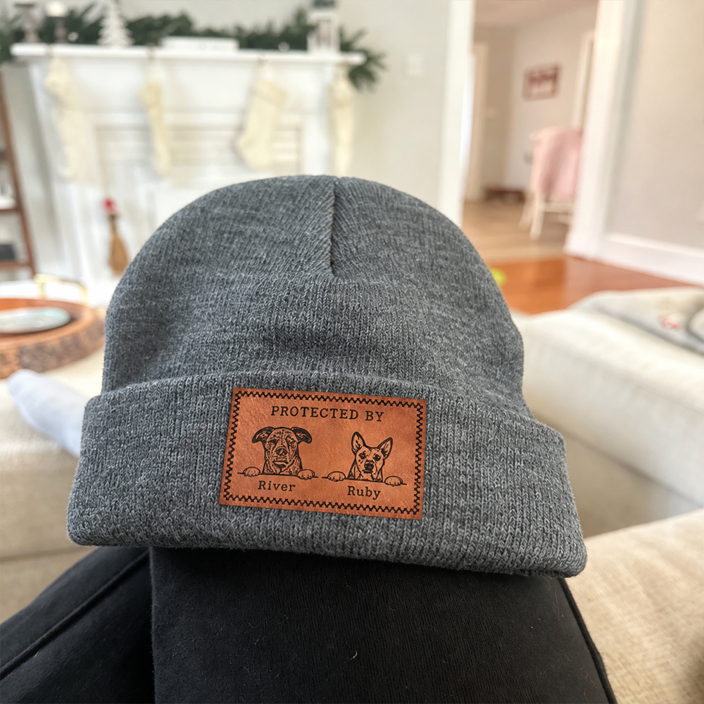 Personalized Leather Patch Protected By Dog Hat Beanies | MNBaby18